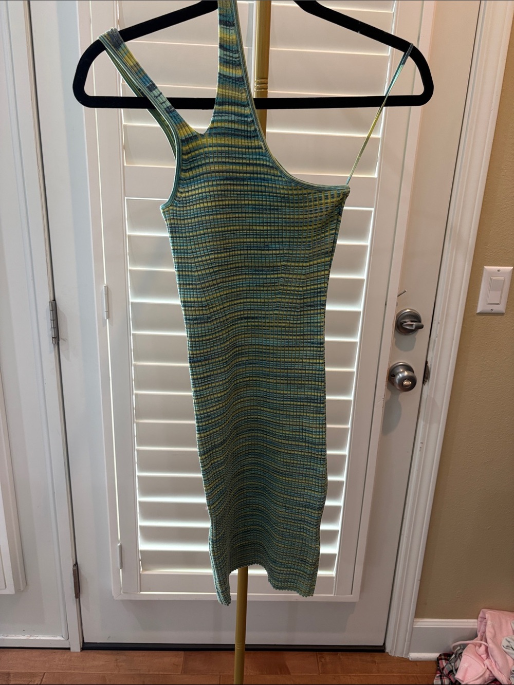 Jonathan Simkhai Teal and Yellow Striped Knit Mini Dress